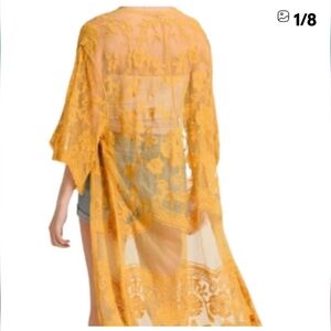 Boho Mustard Yellow lace Duster Kimono Cardigan  large Whimsygoth Festival